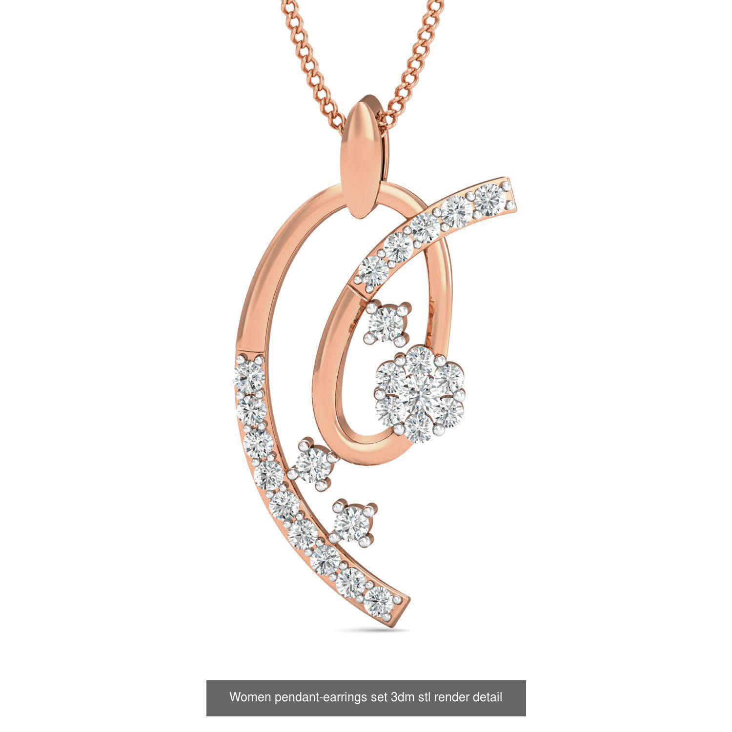 172 Women pendant-earrings set 3dm render detail  3D Model Collection_143