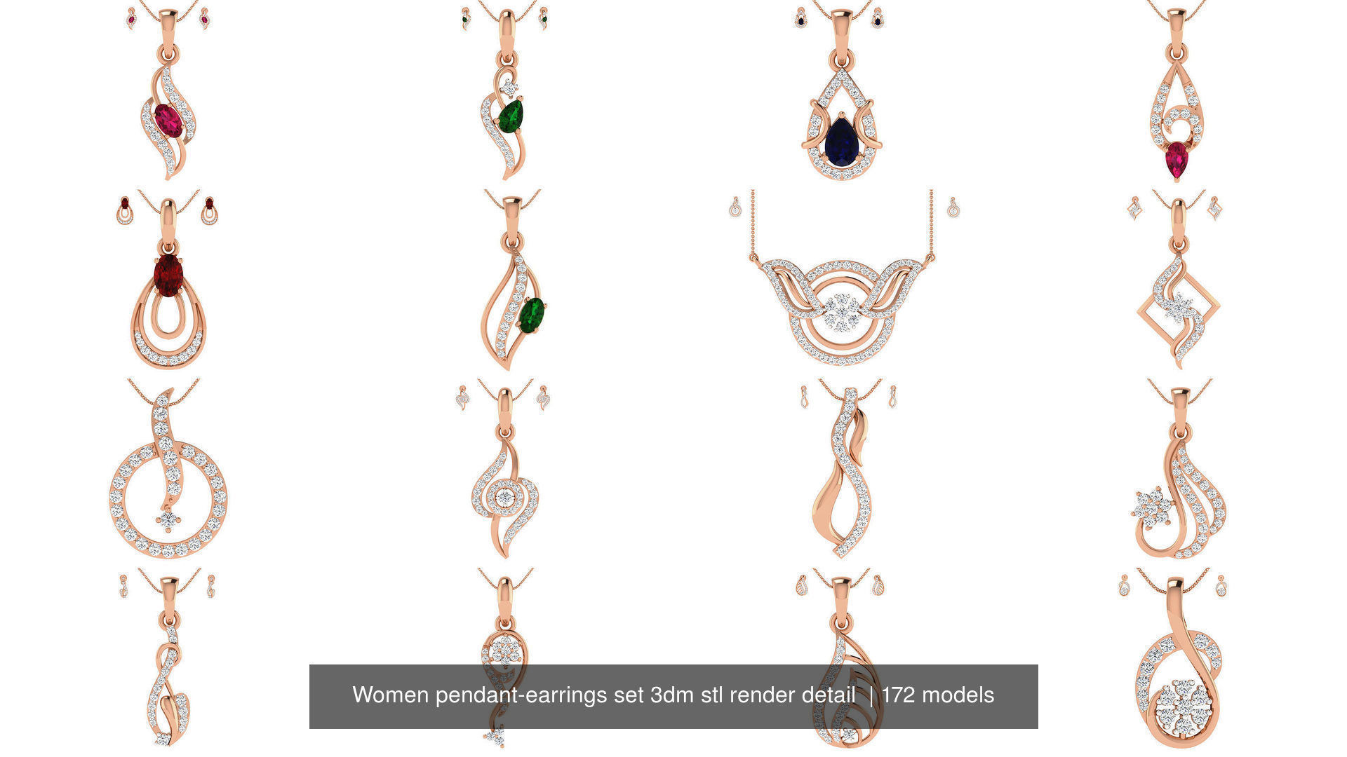 172 Women pendant-earrings set 3dm render detail  3D Model Collection_2