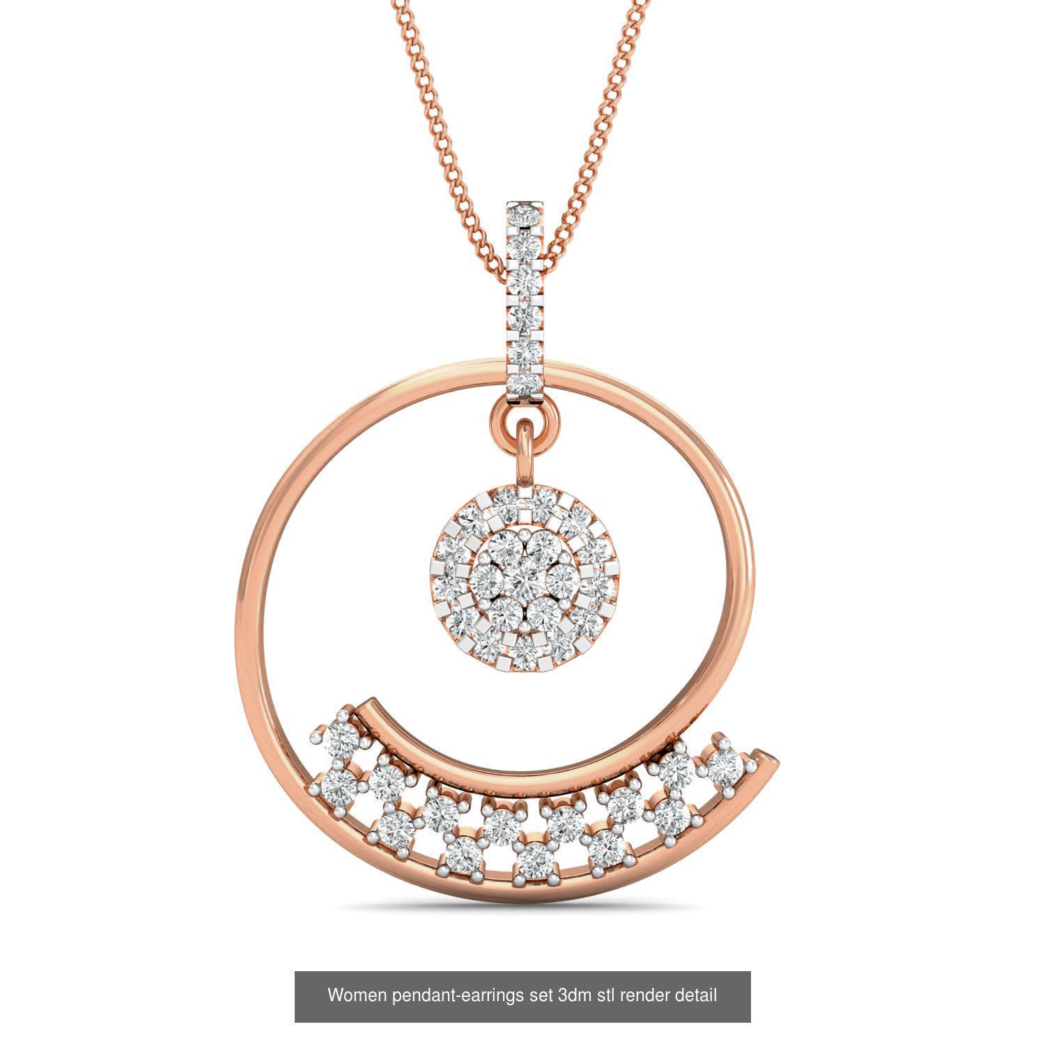 172 Women pendant-earrings set 3dm render detail  3D Model Collection_172