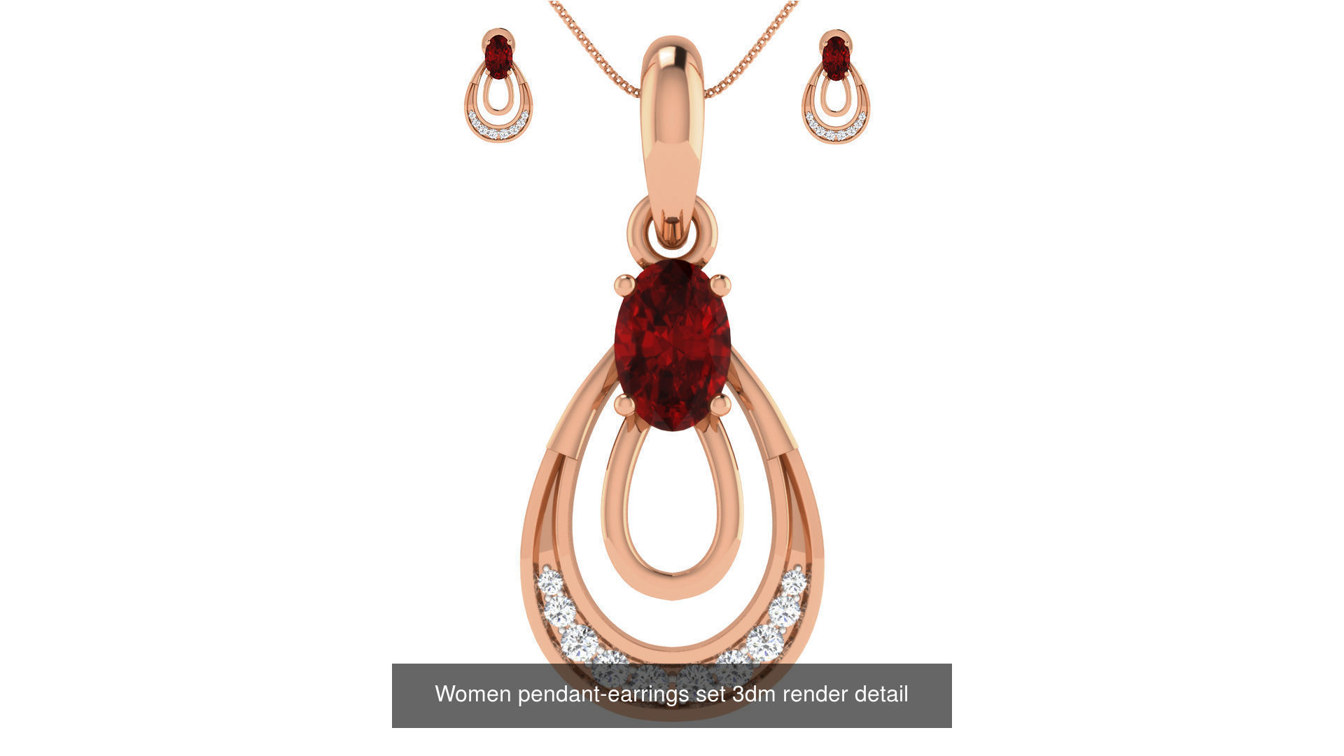 172 Women pendant-earrings set 3dm render detail  3D Model Collection_121