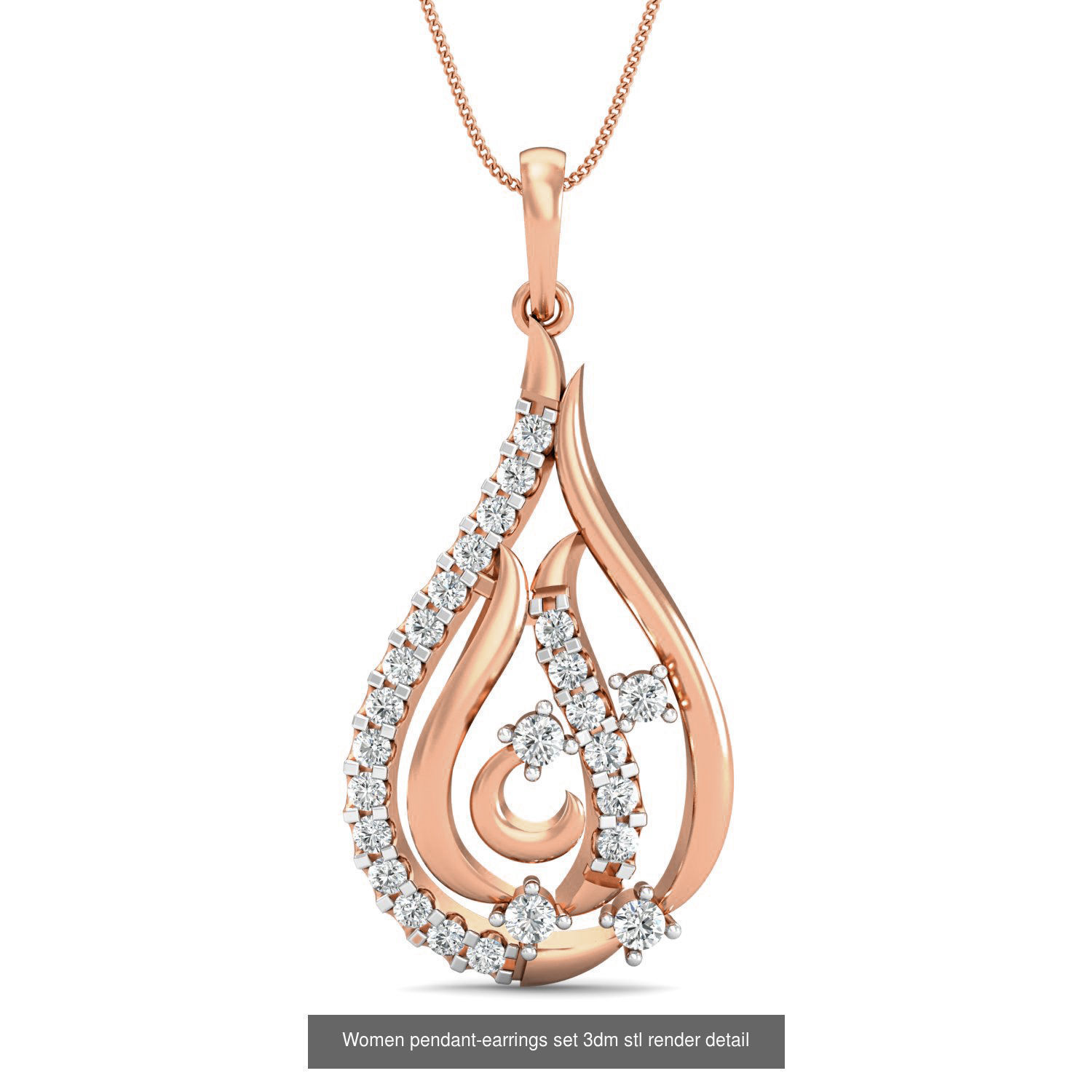 172 Women pendant-earrings set 3dm render detail  3D Model Collection_160