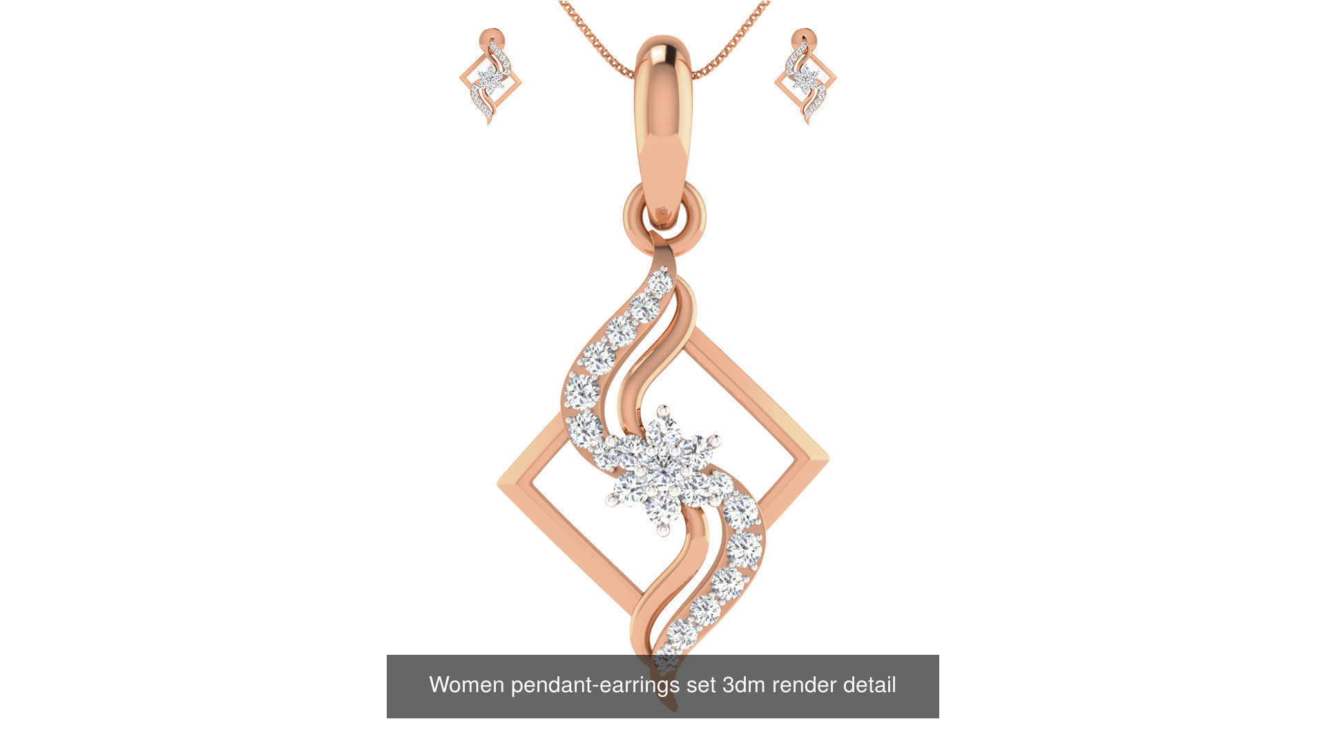 172 Women pendant-earrings set 3dm render detail  3D Model Collection_124