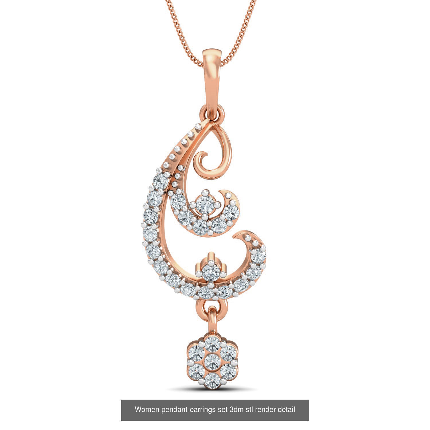 172 Women pendant-earrings set 3dm render detail  3D Model Collection_68