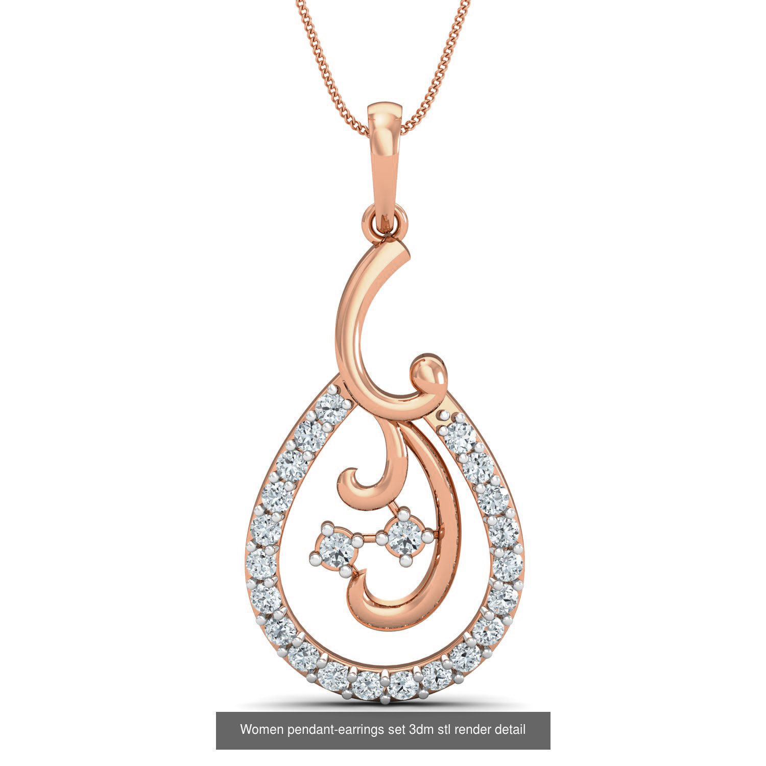 172 Women pendant-earrings set 3dm render detail  3D Model Collection_65