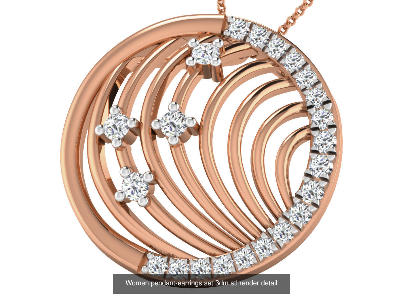 172 Women pendant-earrings set 3dm render detail  3D Model Collection_20