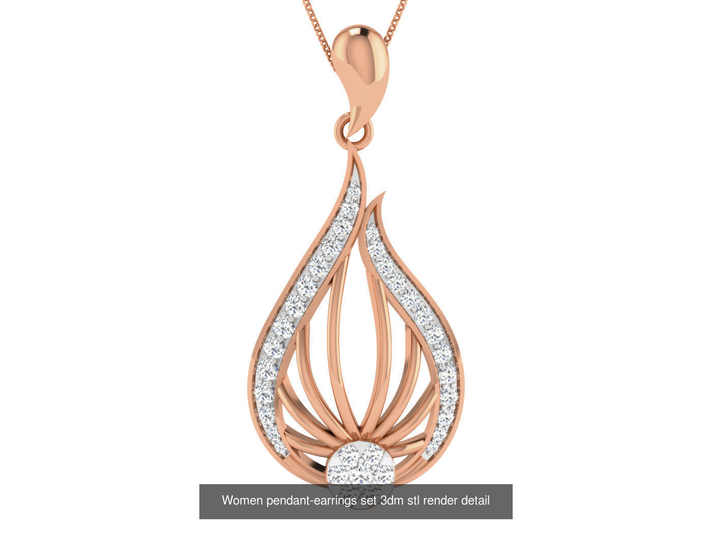 172 Women pendant-earrings set 3dm render detail  3D Model Collection_37