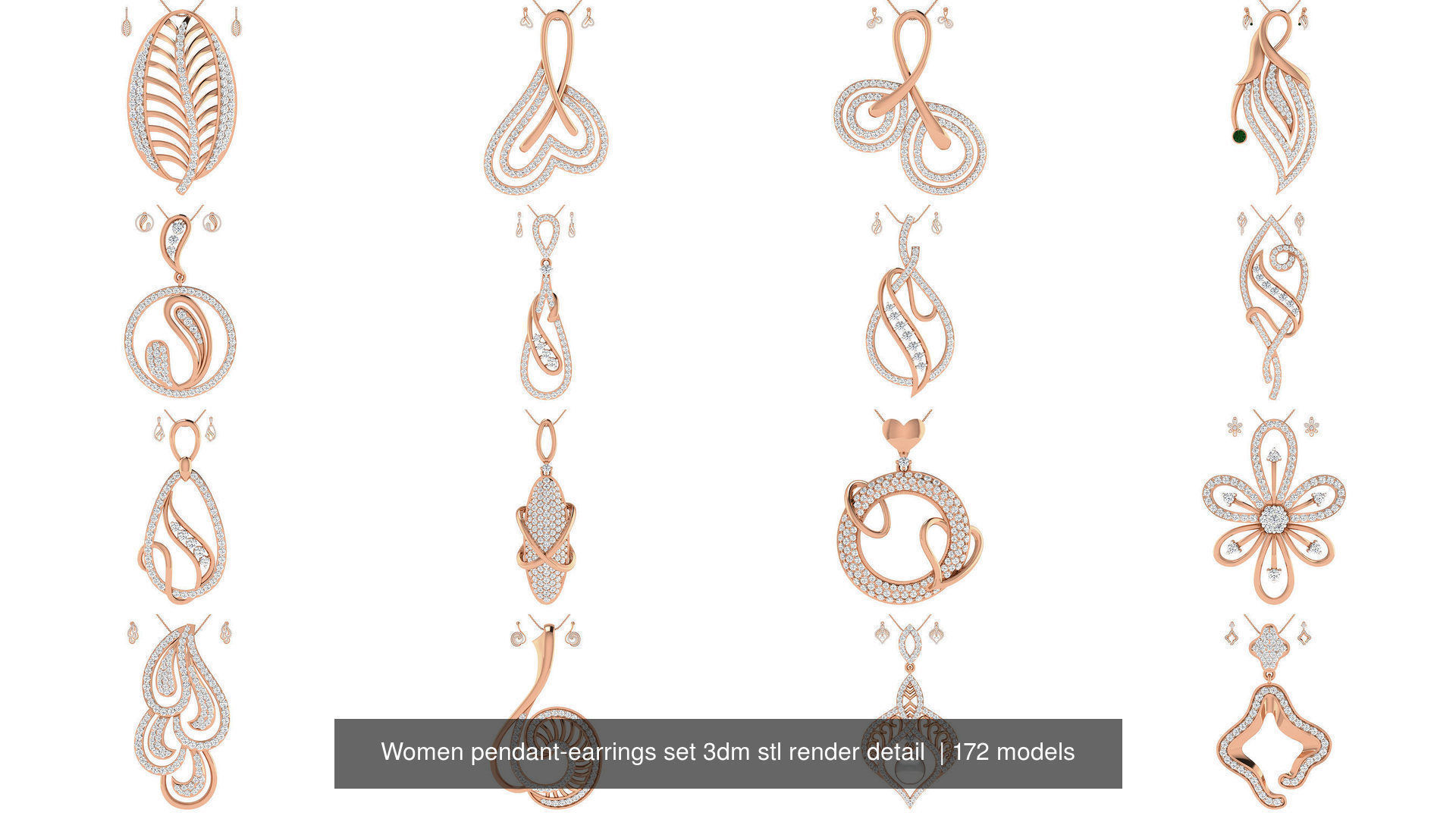 172 Women pendant-earrings set 3dm render detail  3D Model Collection_3