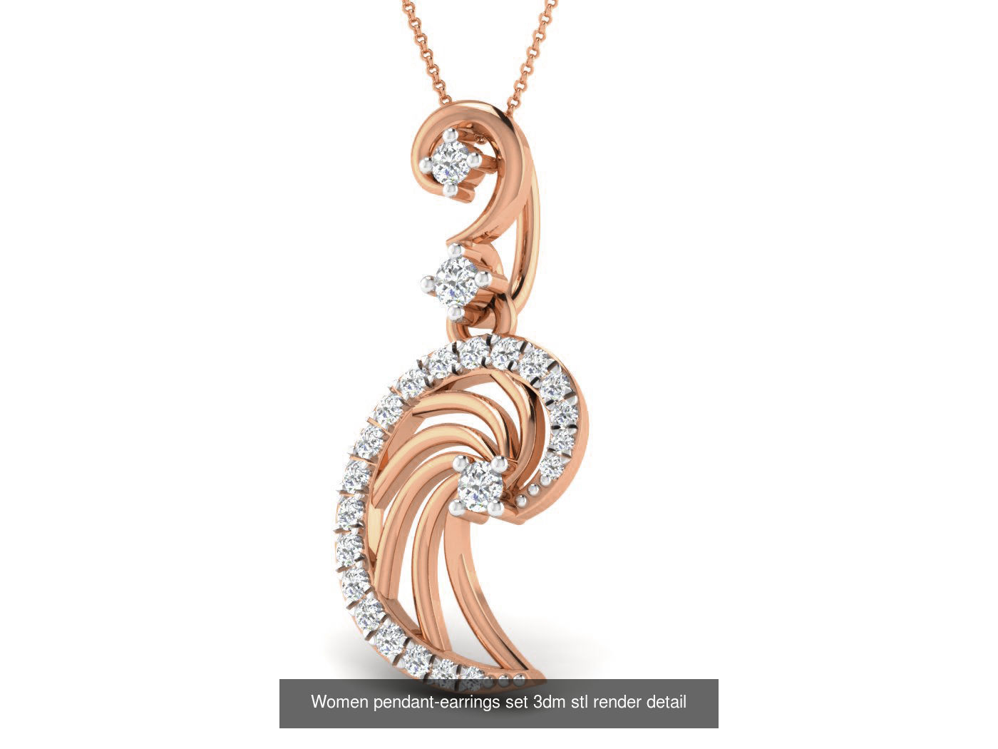 172 Women pendant-earrings set 3dm render detail  3D Model Collection_24