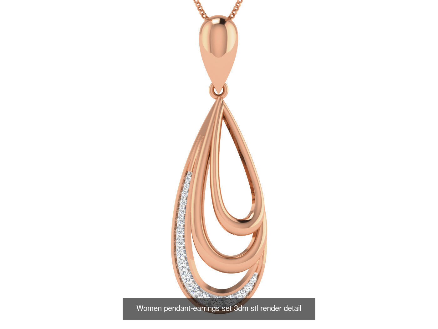172 Women pendant-earrings set 3dm render detail  3D Model Collection_32