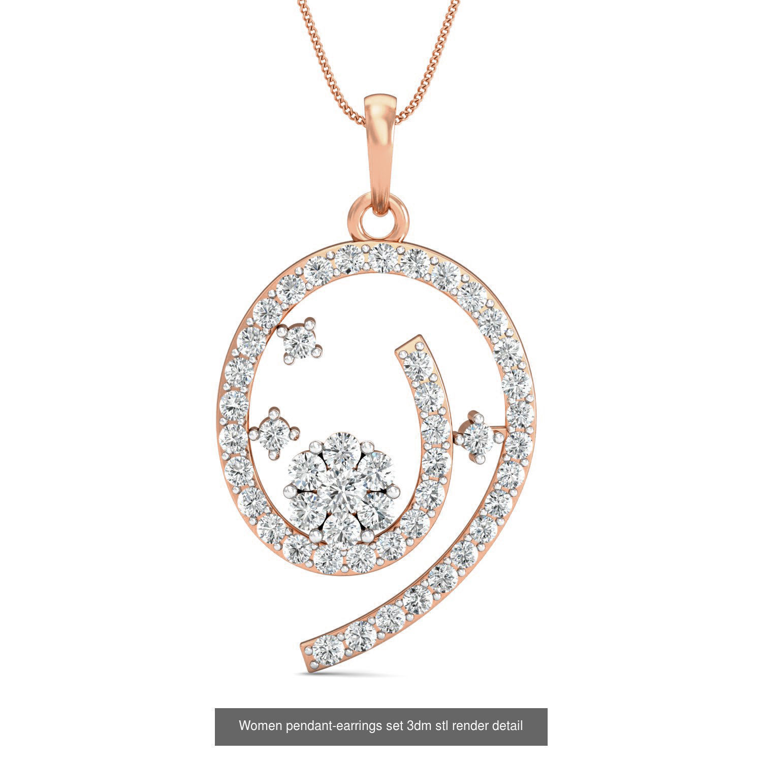 172 Women pendant-earrings set 3dm render detail  3D Model Collection_144