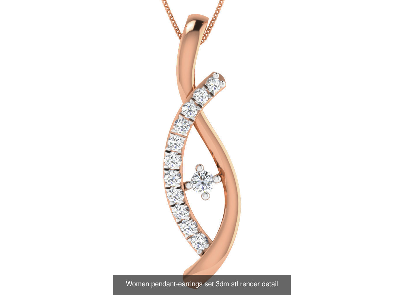 172 Women pendant-earrings set 3dm render detail  3D Model Collection_10