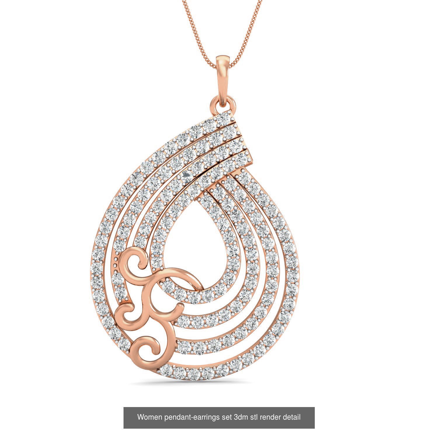 172 Women pendant-earrings set 3dm render detail  3D Model Collection_158