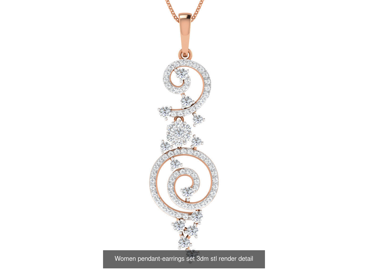 172 Women pendant-earrings set 3dm render detail  3D Model Collection_53