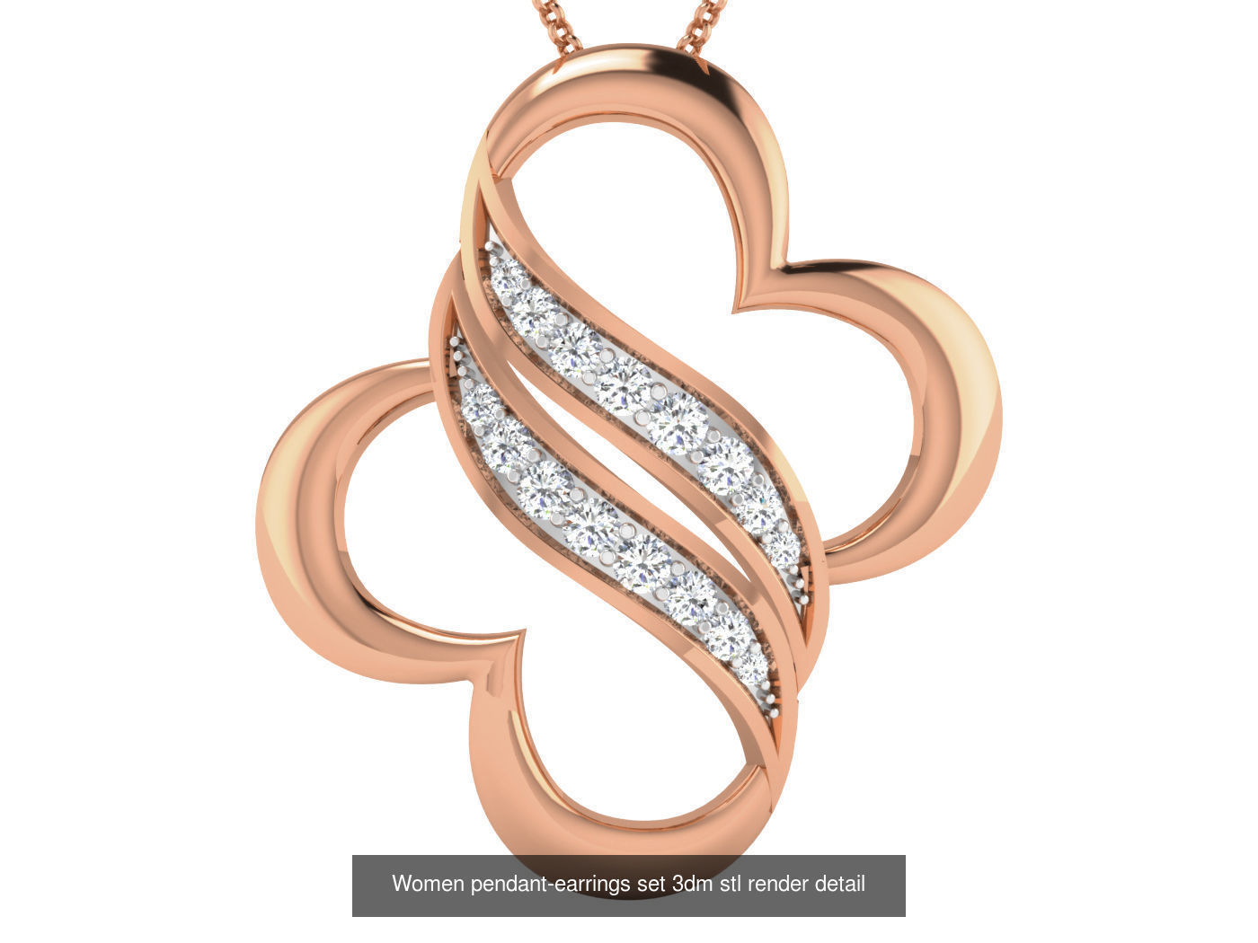 172 Women pendant-earrings set 3dm render detail  3D Model Collection_46