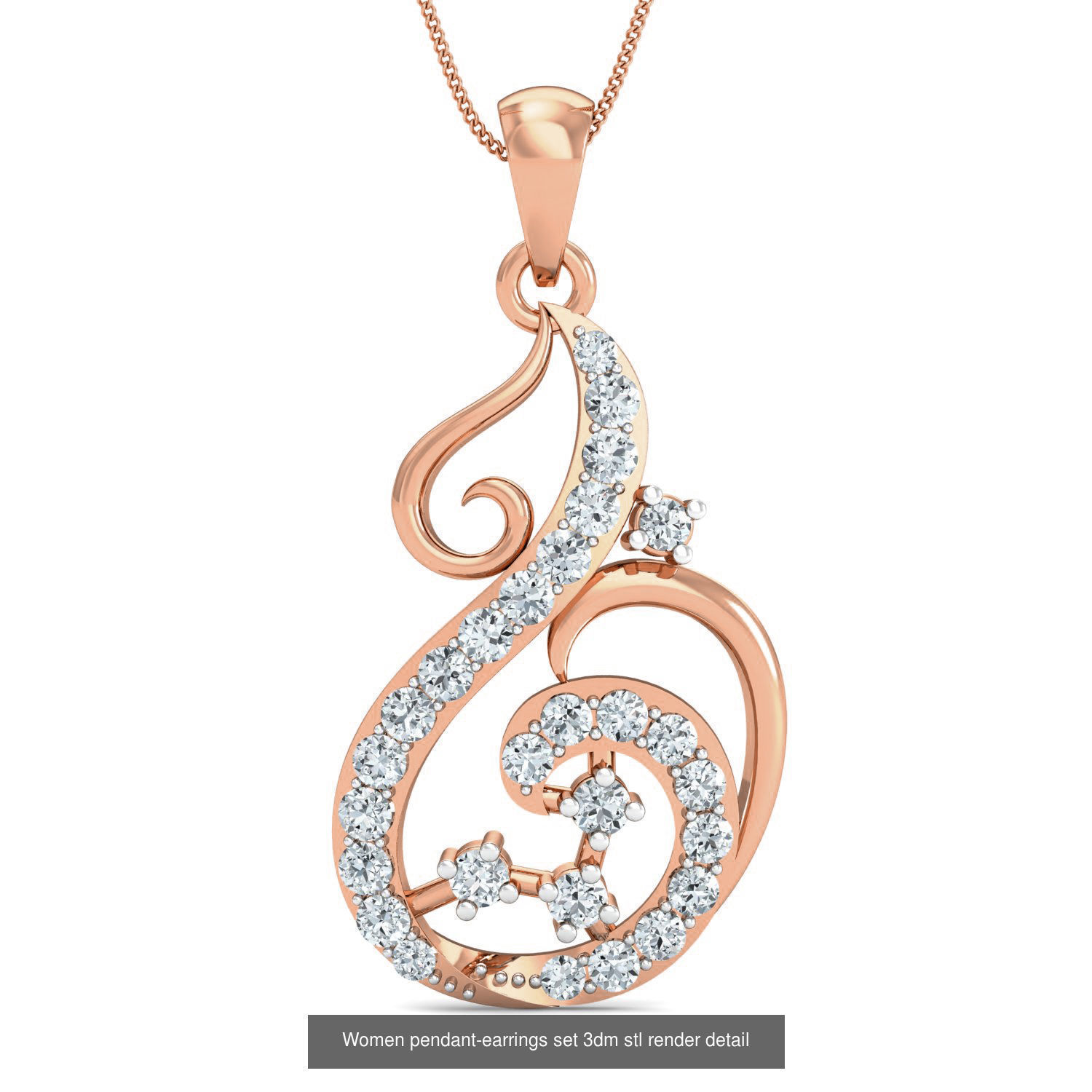 172 Women pendant-earrings set 3dm render detail  3D Model Collection_70