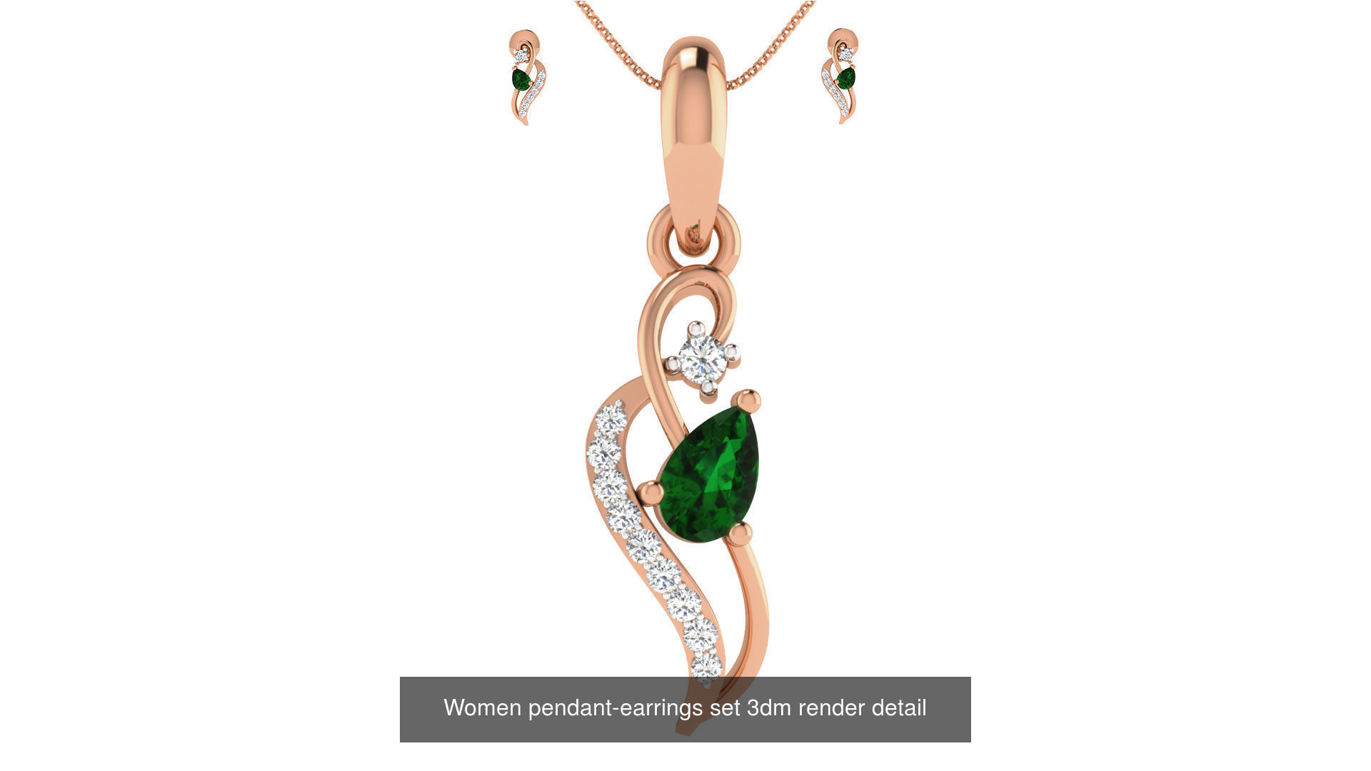 172 Women pendant-earrings set 3dm render detail  3D Model Collection_118
