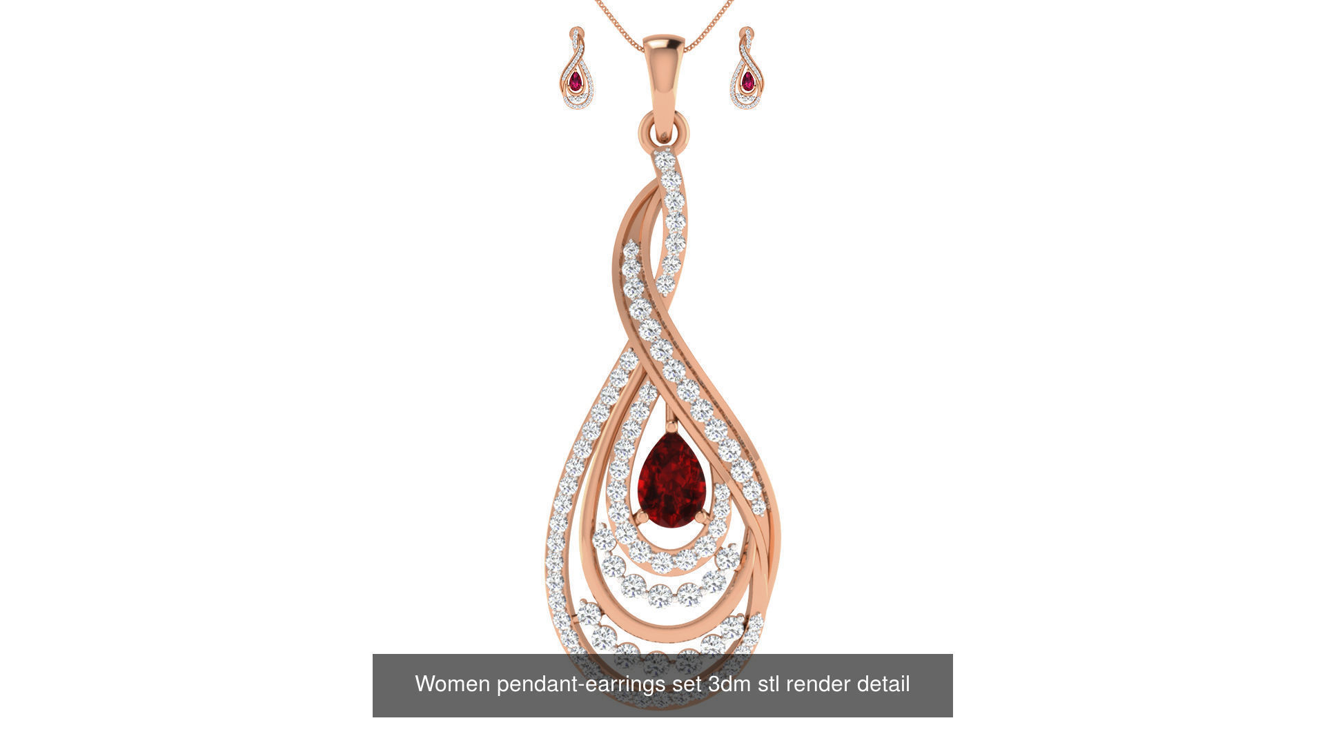 172 Women pendant-earrings set 3dm render detail  3D Model Collection_83