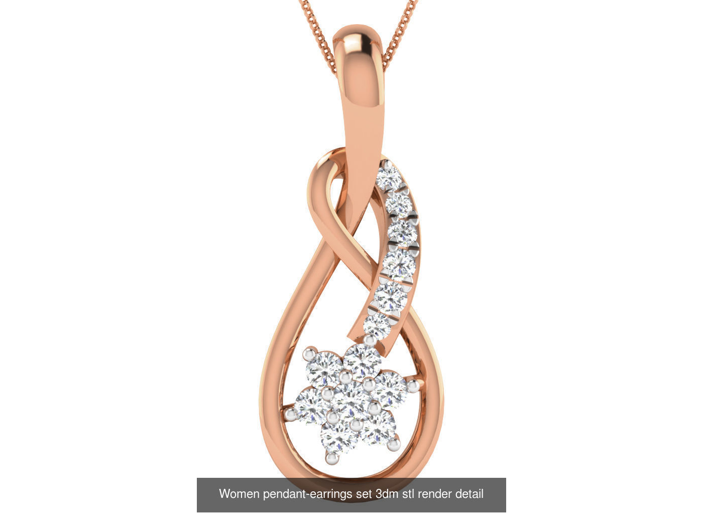 172 Women pendant-earrings set 3dm render detail  3D Model Collection_18