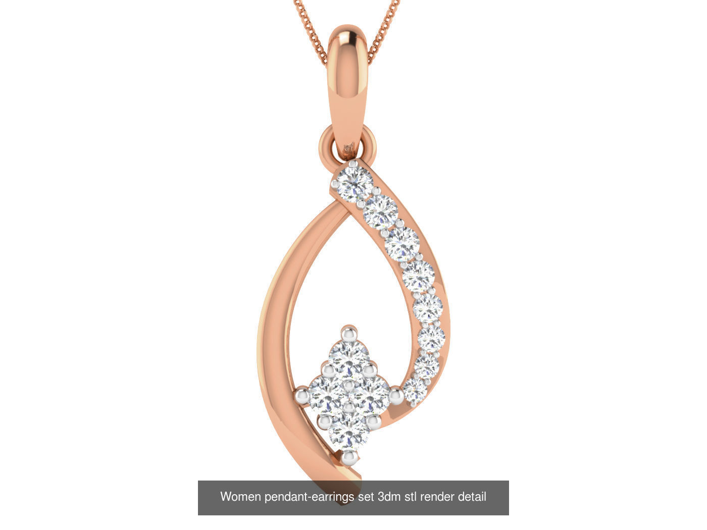 172 Women pendant-earrings set 3dm render detail  3D Model Collection_12