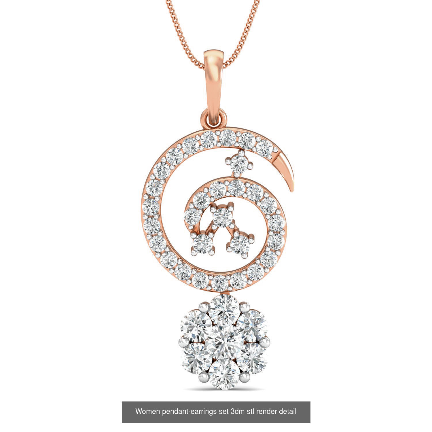 172 Women pendant-earrings set 3dm render detail  3D Model Collection_145
