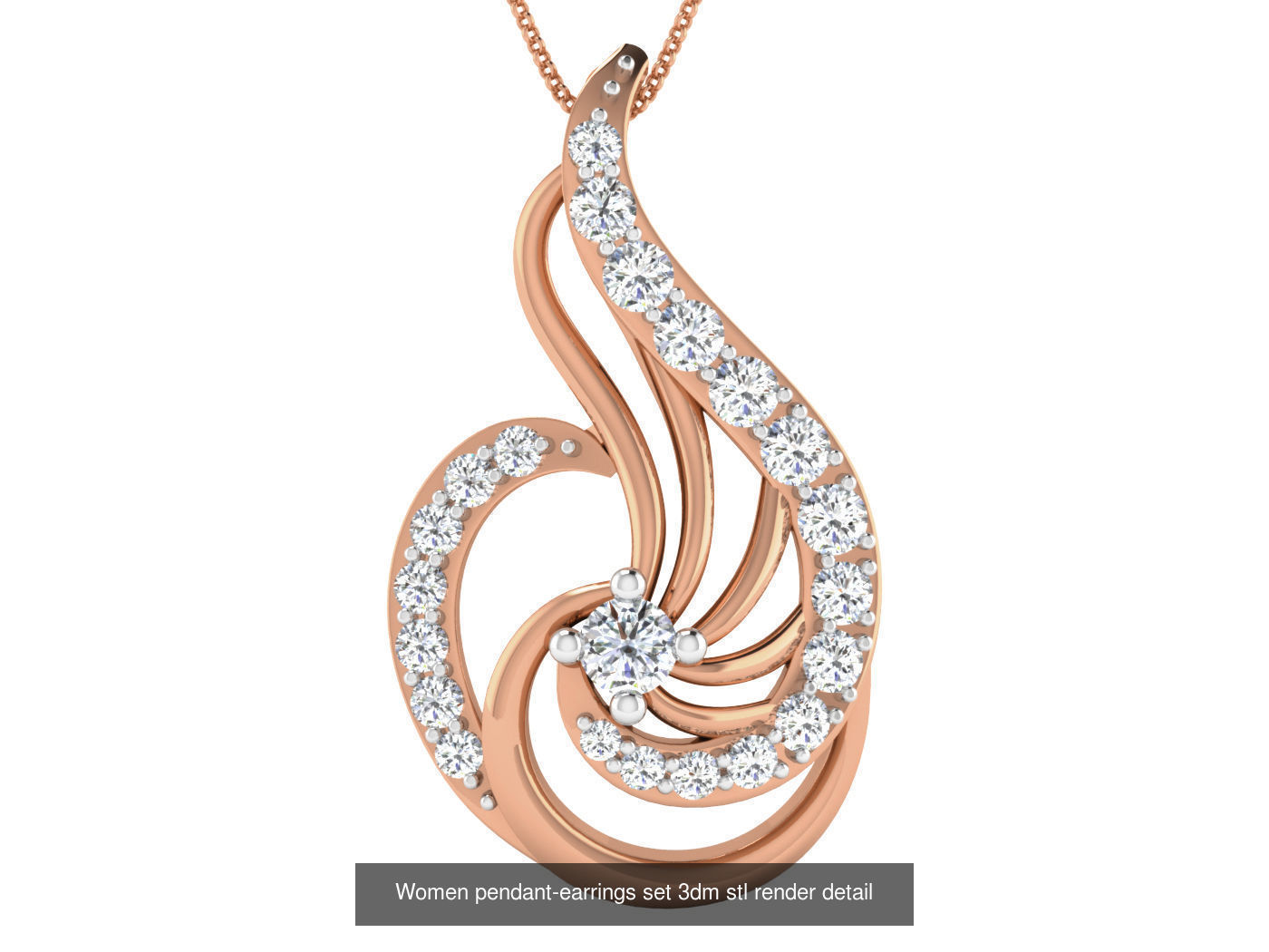 172 Women pendant-earrings set 3dm render detail  3D Model Collection_23