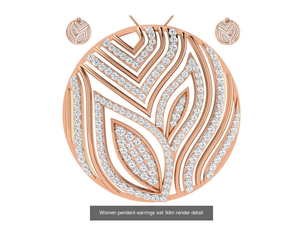 172 Women pendant-earrings set 3dm render detail  3D Model Collection_108