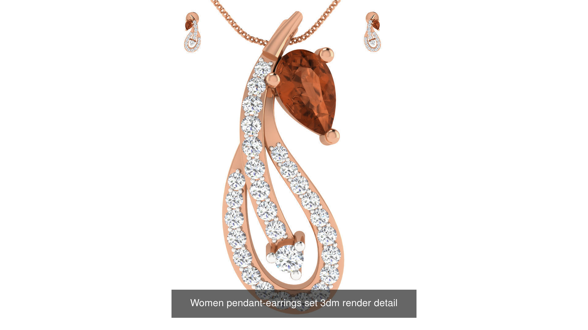172 Women pendant-earrings set 3dm render detail  3D Model Collection_114