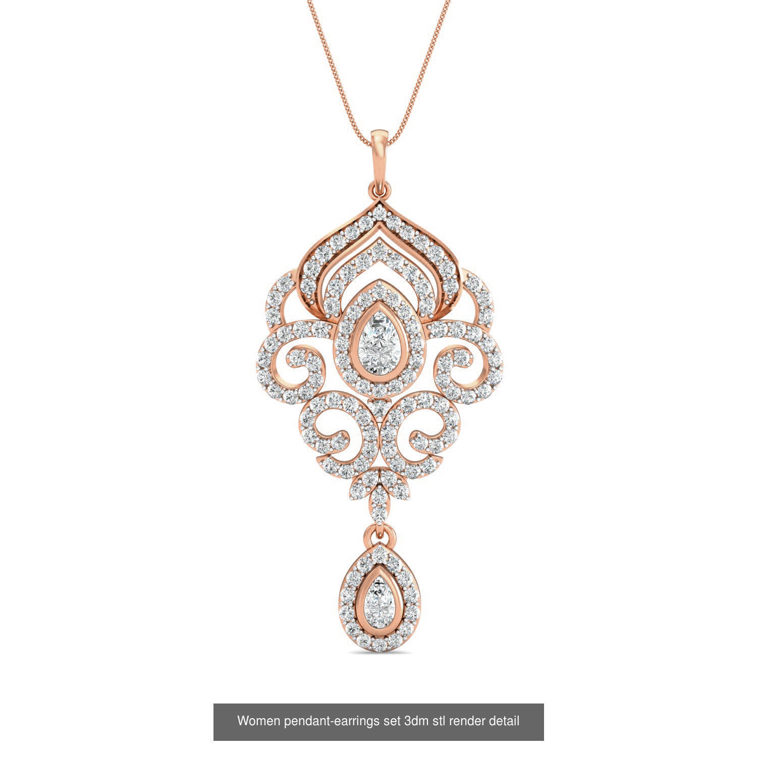 172 Women pendant-earrings set 3dm render detail  3D Model Collection_166