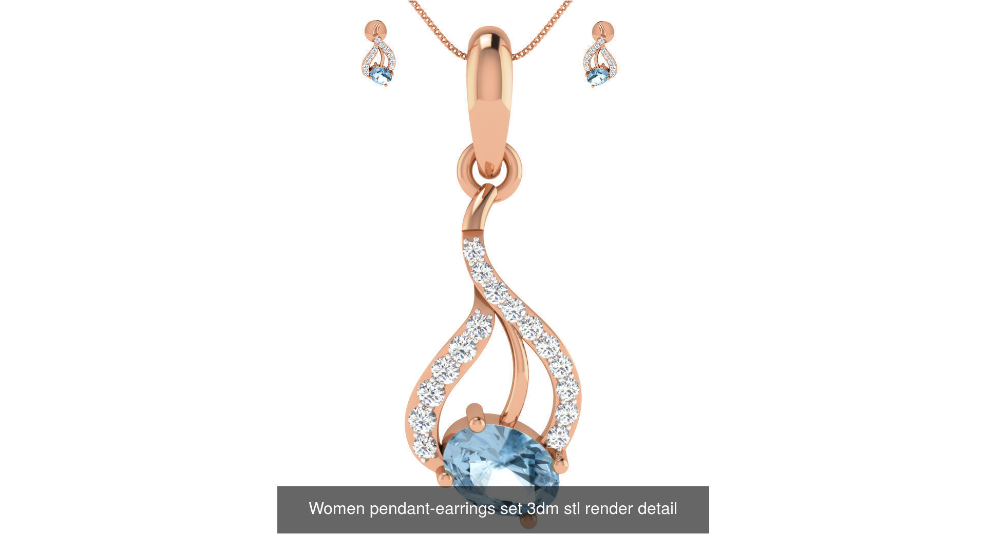 172 Women pendant-earrings set 3dm render detail  3D Model Collection_116