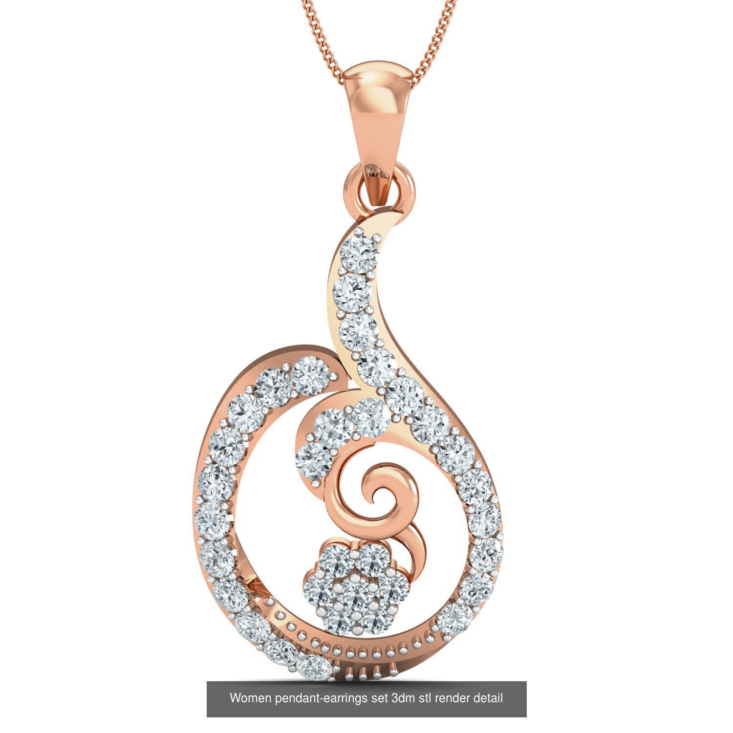 172 Women pendant-earrings set 3dm render detail  3D Model Collection_63