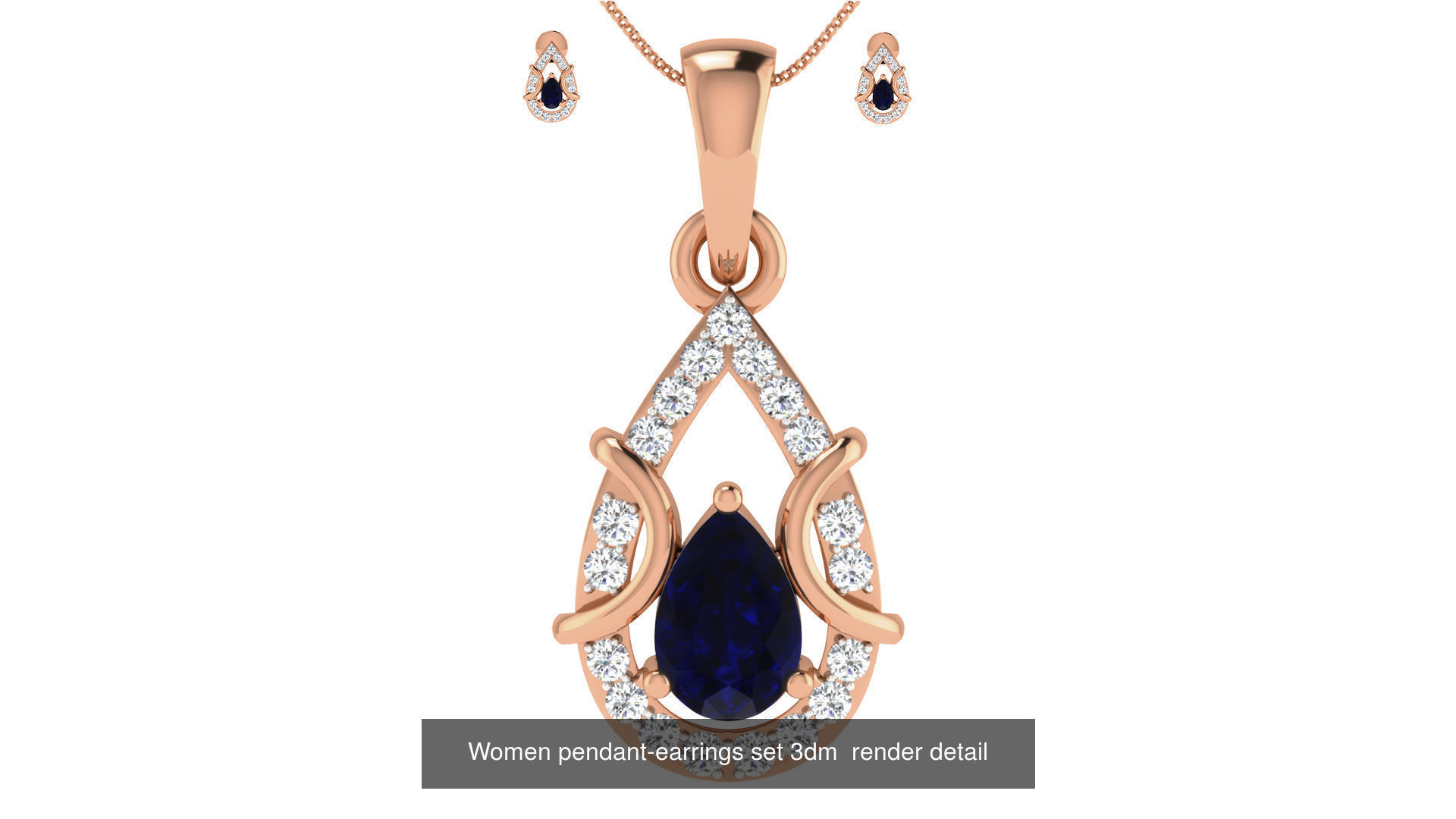 172 Women pendant-earrings set 3dm render detail  3D Model Collection_119