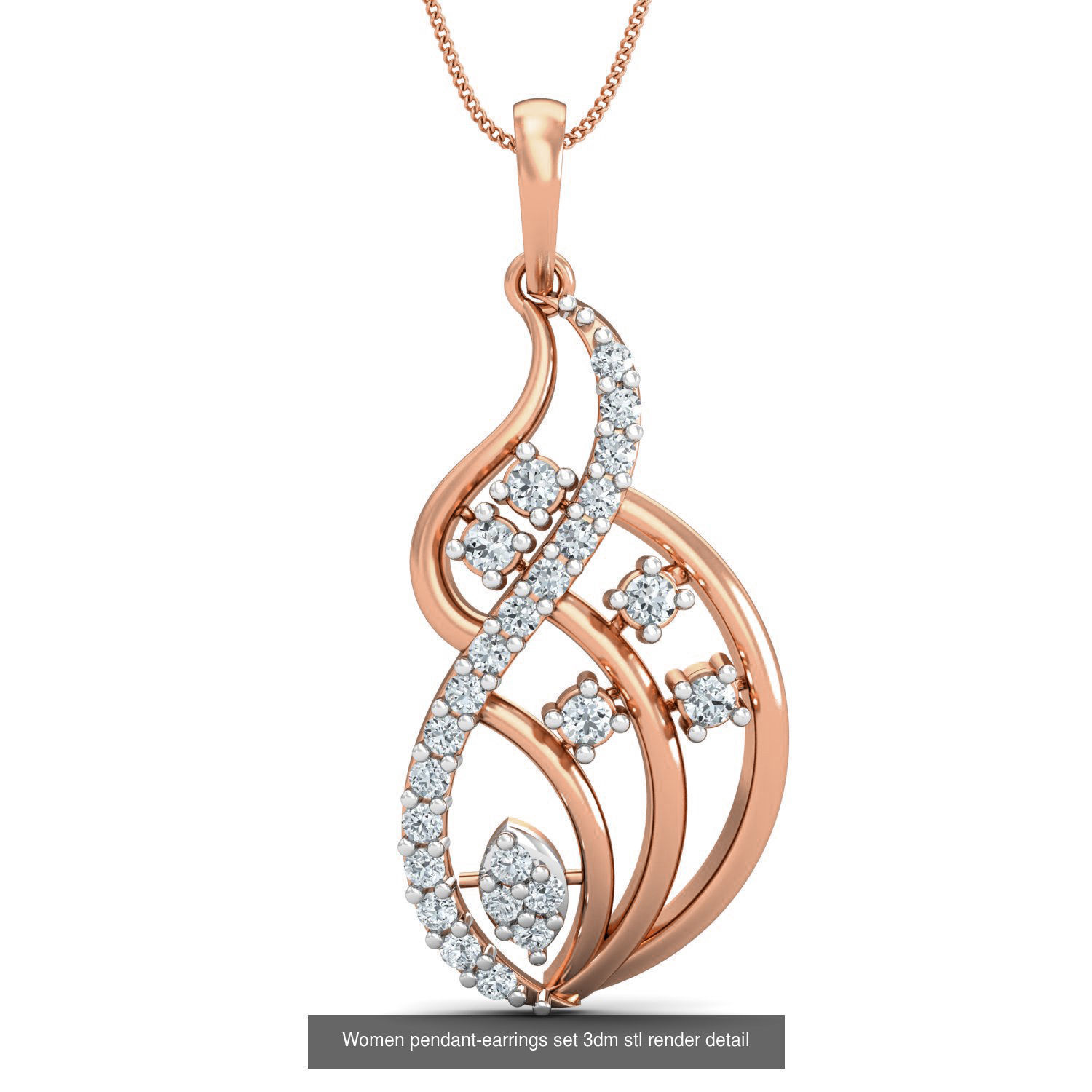 172 Women pendant-earrings set 3dm render detail  3D Model Collection_77