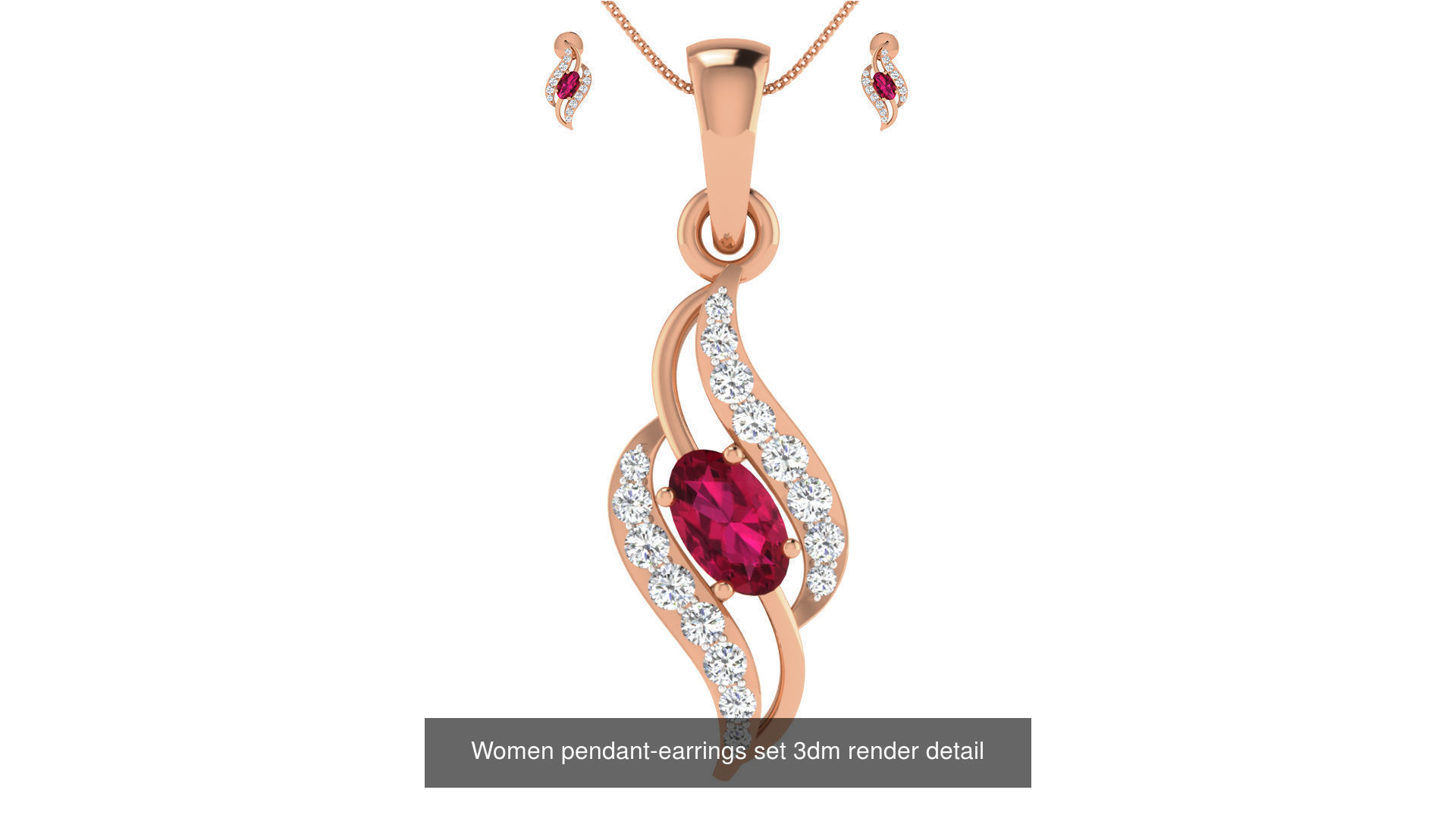 172 Women pendant-earrings set 3dm render detail  3D Model Collection_117