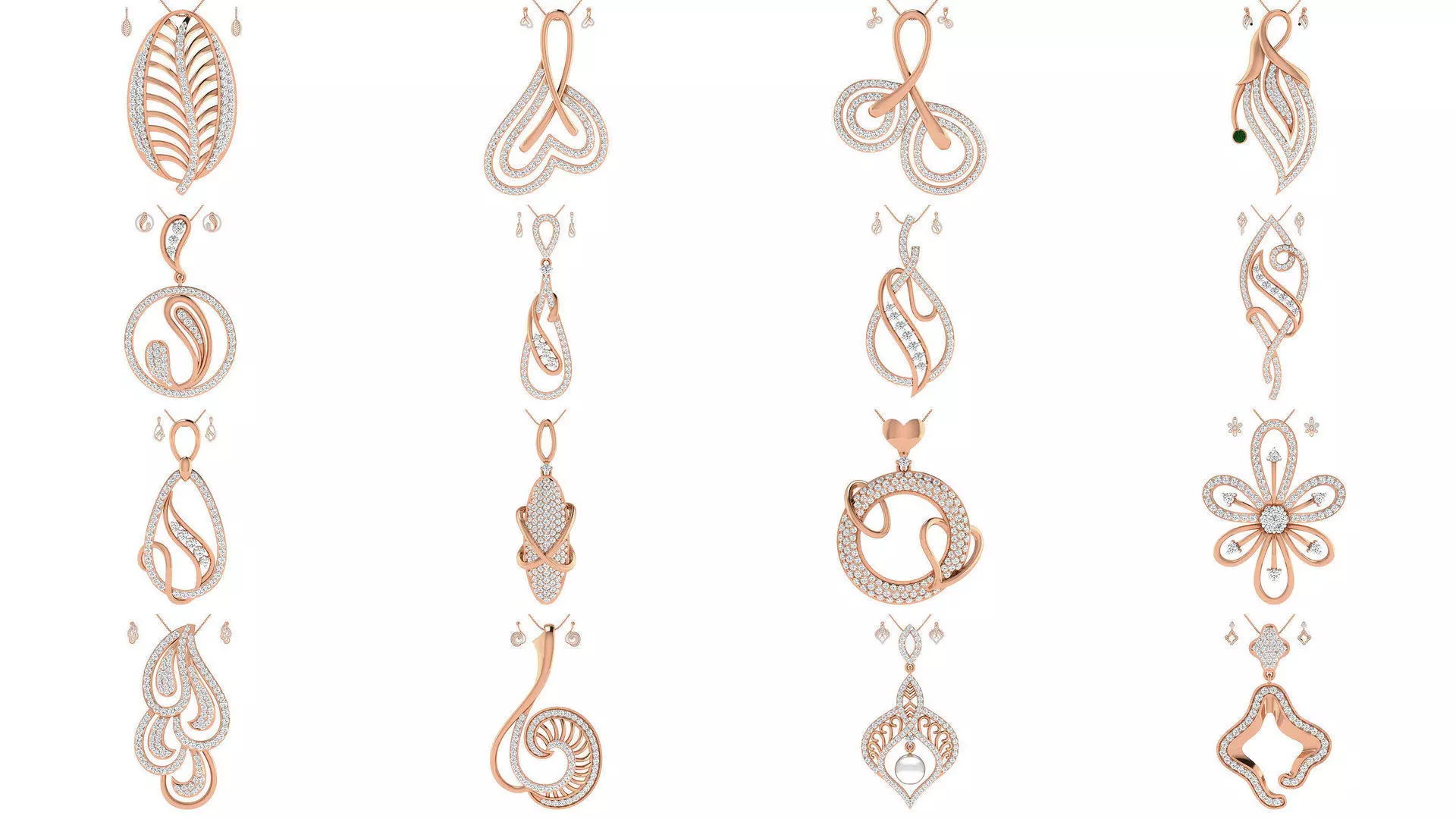 172 Women pendant-earrings set 3dm render detail  3D Model Collection_0