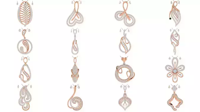 172 Women pendant-earrings set 3dm render detail  3D Model Collection
