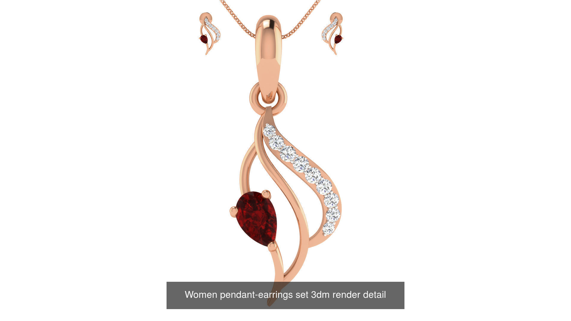172 Women pendant-earrings set 3dm render detail  3D Model Collection_115