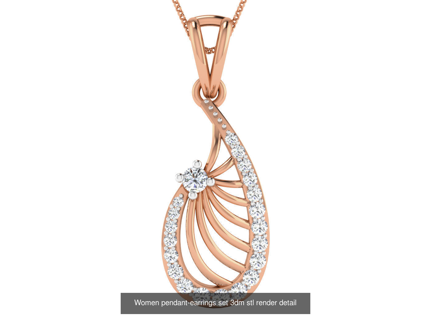 172 Women pendant-earrings set 3dm render detail  3D Model Collection_25