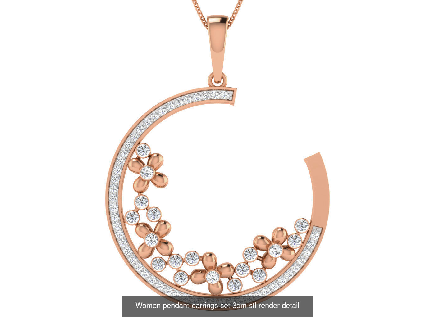 172 Women pendant-earrings set 3dm render detail  3D Model Collection_29