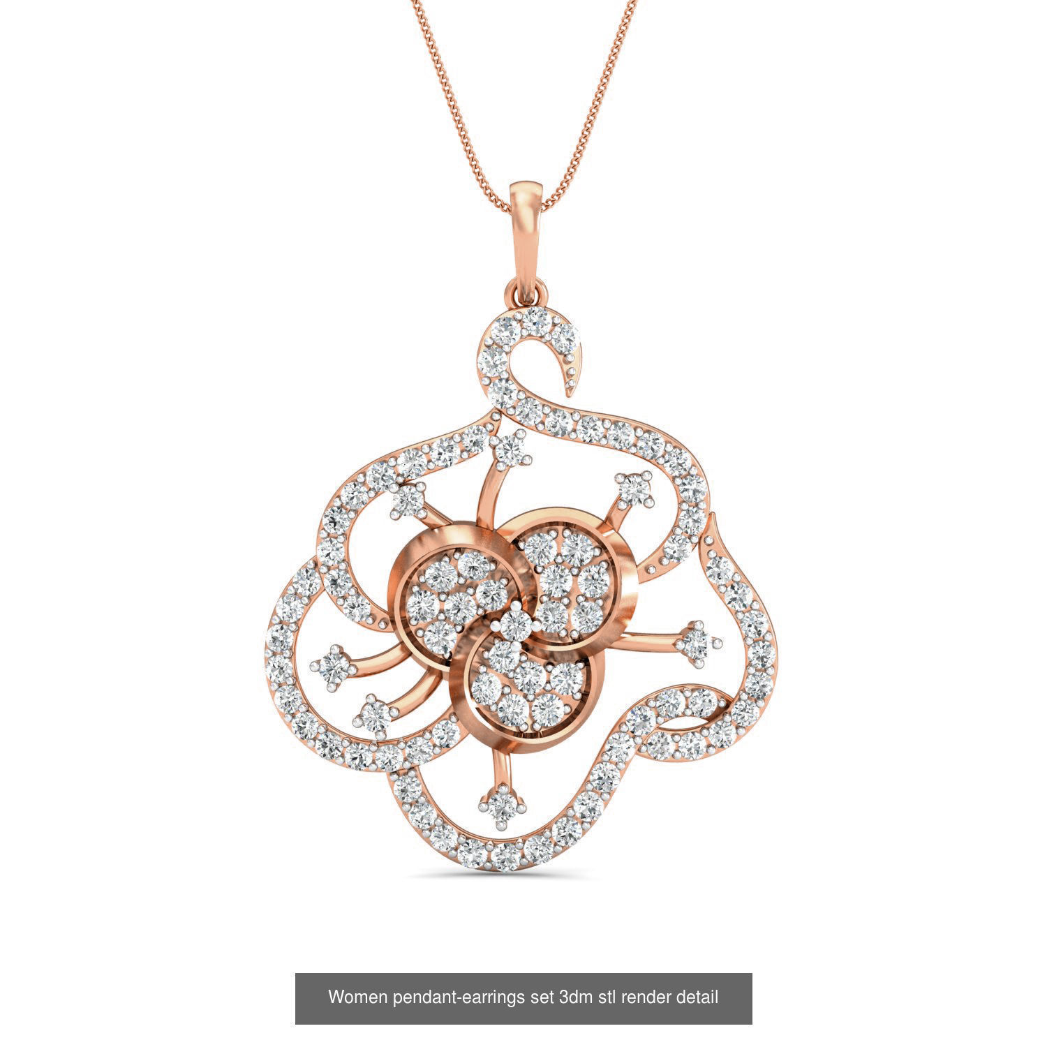 172 Women pendant-earrings set 3dm render detail  3D Model Collection_156