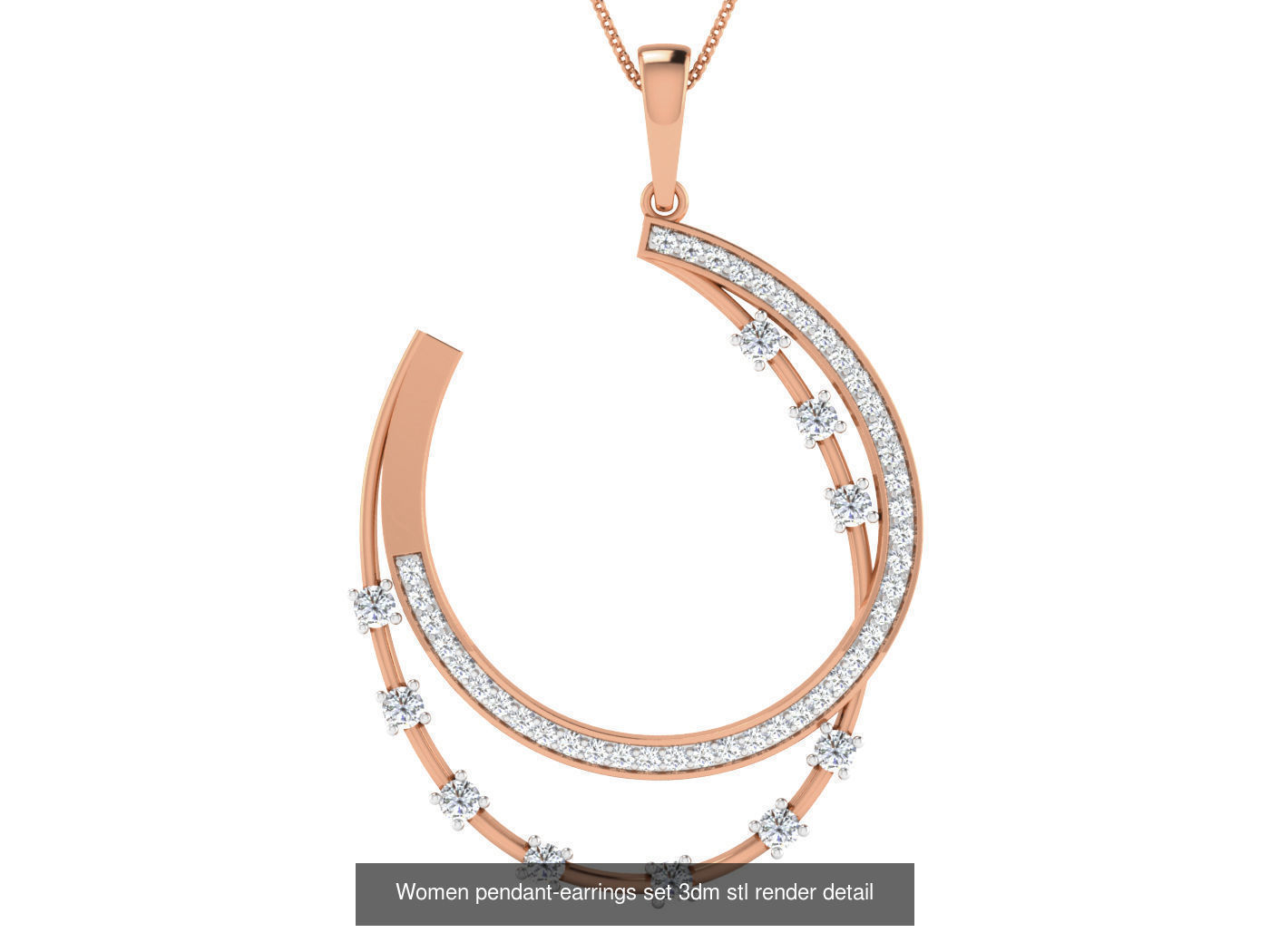 172 Women pendant-earrings set 3dm render detail  3D Model Collection_28