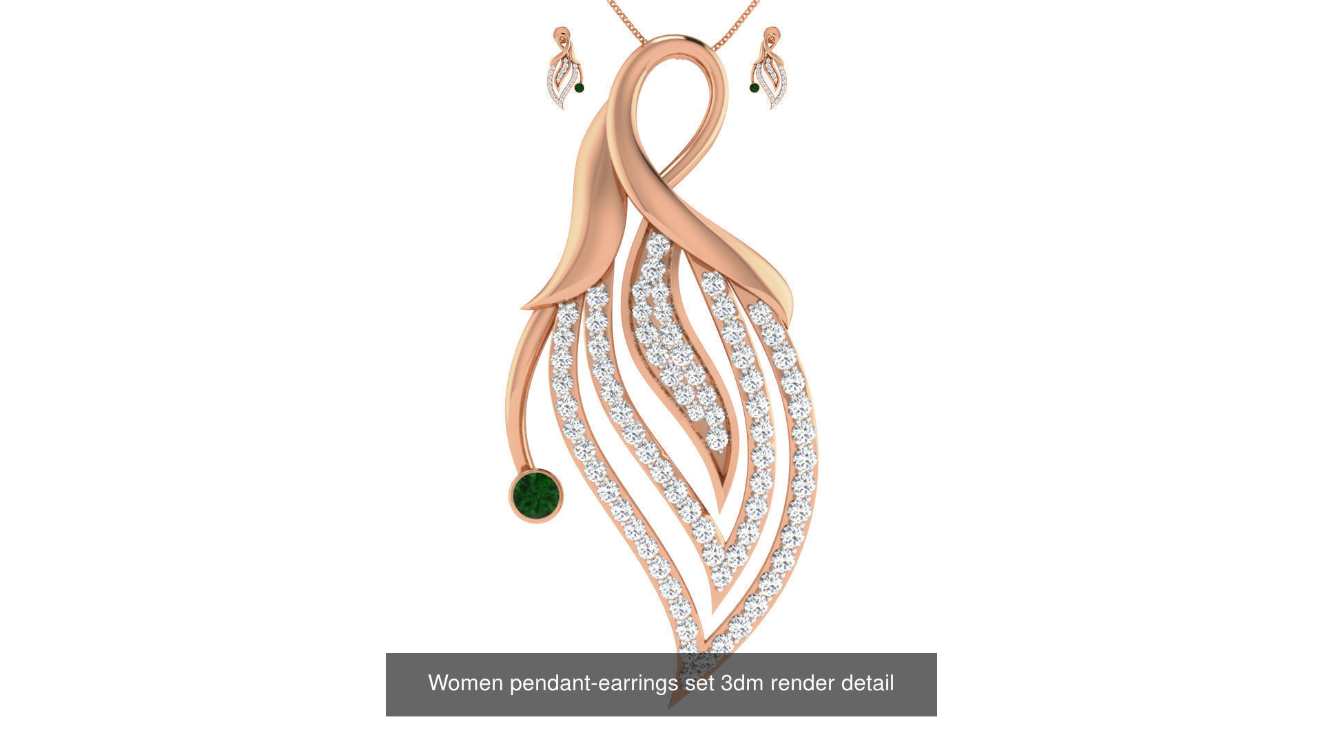 172 Women pendant-earrings set 3dm render detail  3D Model Collection_88