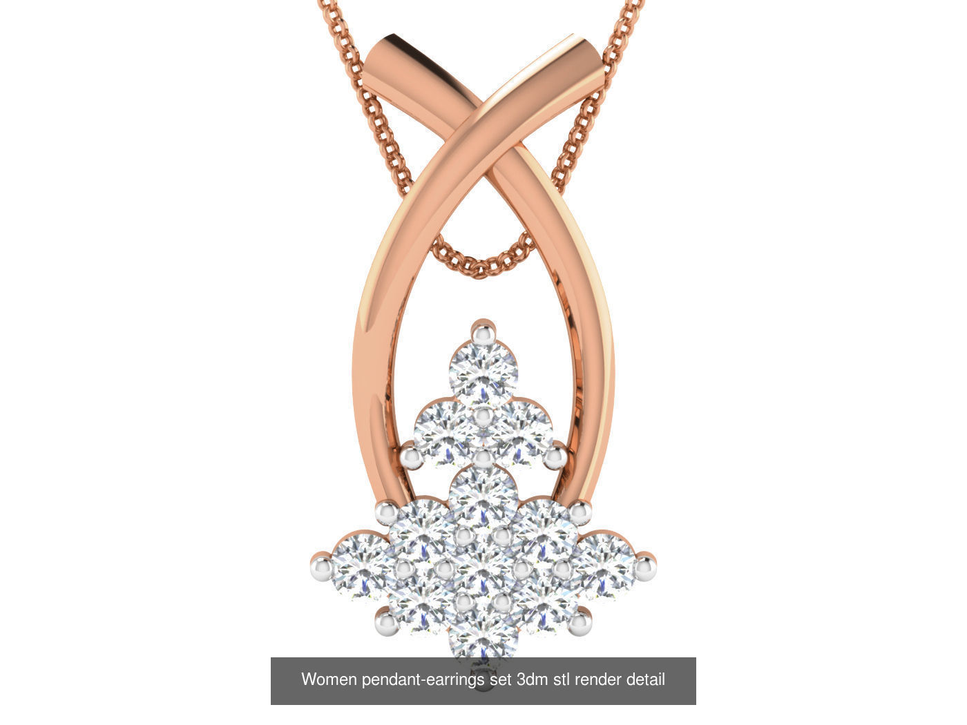 172 Women pendant-earrings set 3dm render detail  3D Model Collection_14