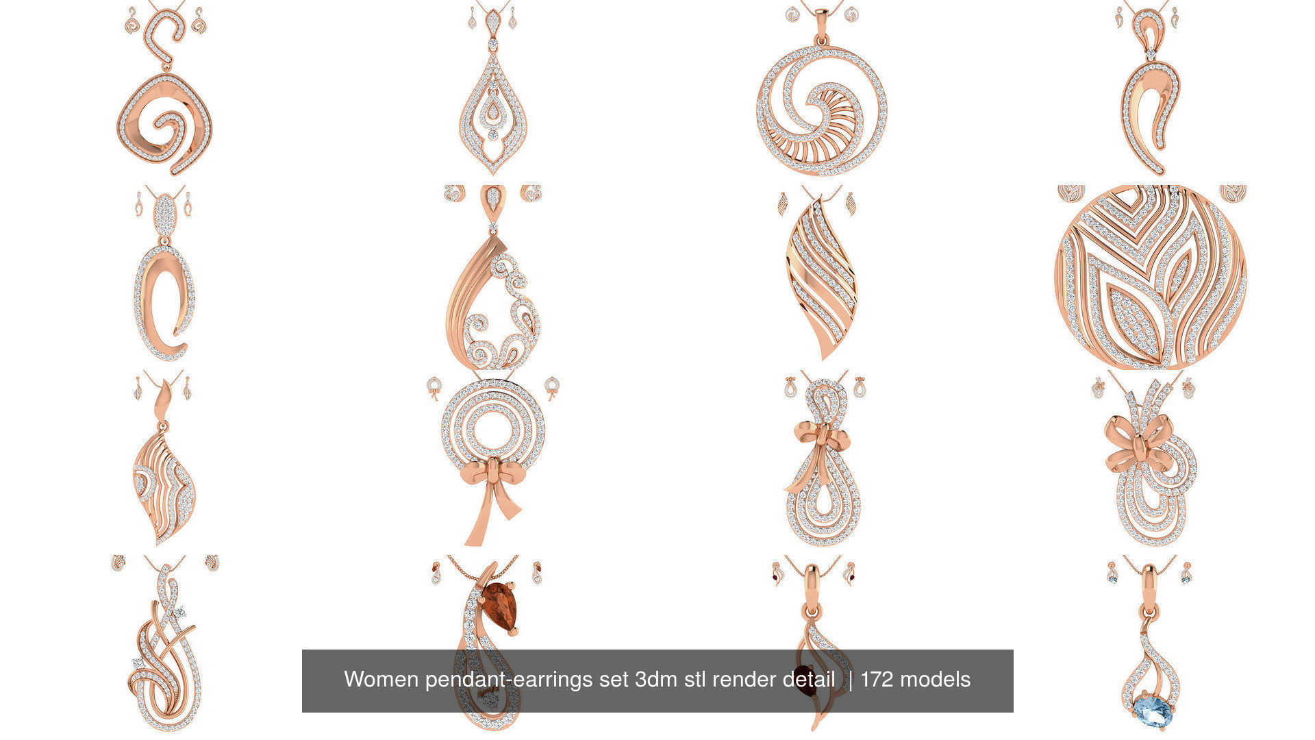 172 Women pendant-earrings set 3dm render detail  3D Model Collection_1