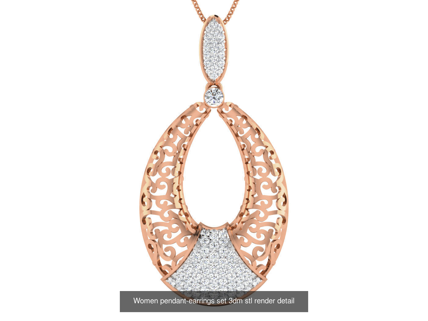 172 Women pendant-earrings set 3dm render detail  3D Model Collection_43