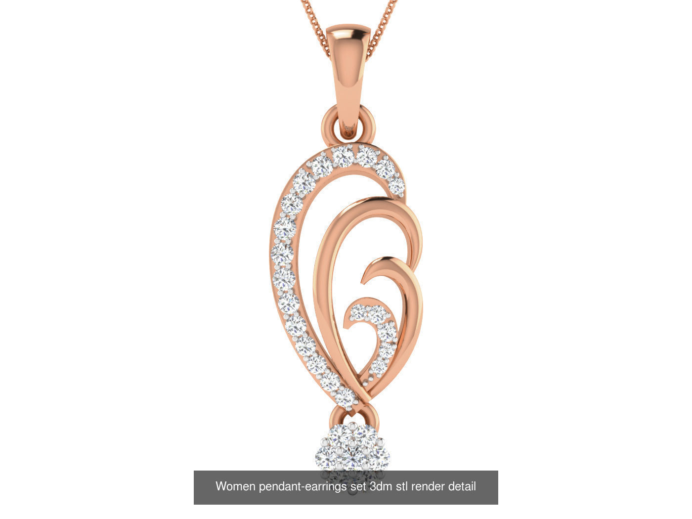 172 Women pendant-earrings set 3dm render detail  3D Model Collection_19