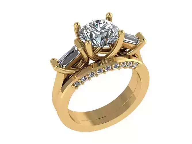 Ring466 diamond engagement ring with baguettes and baguettes