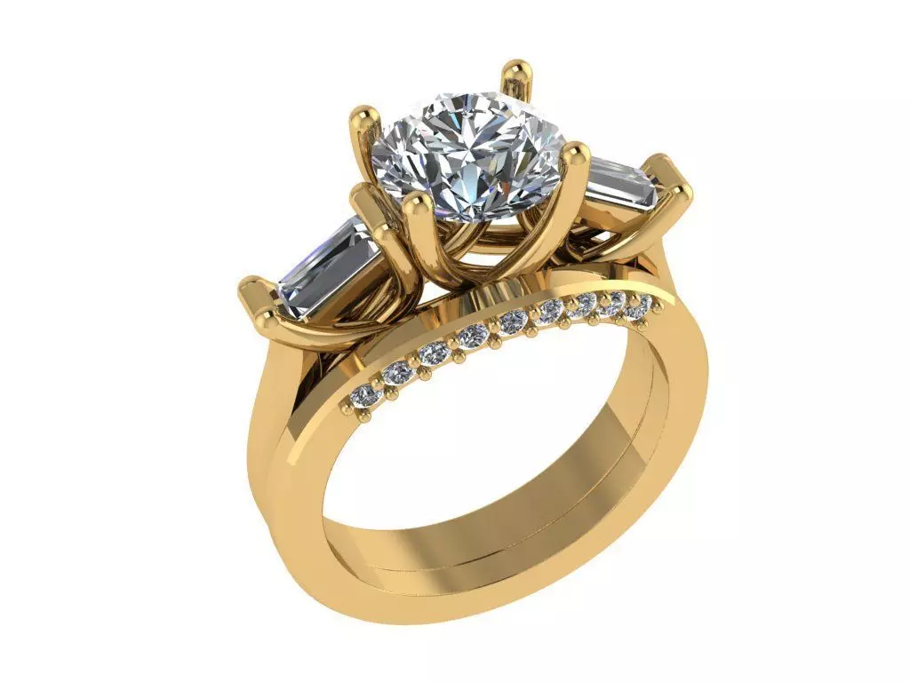 Ring466 diamond engagement ring with baguettes and baguettes 3D print model_0