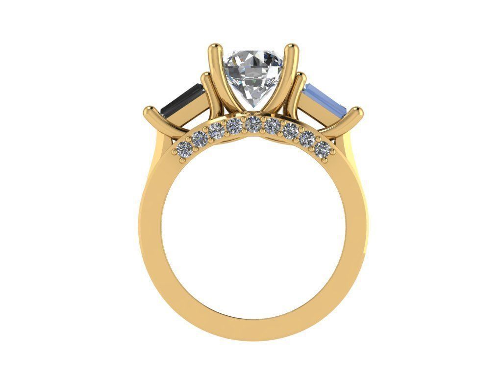 Ring466 diamond engagement ring with baguettes and baguettes 3D print model_2