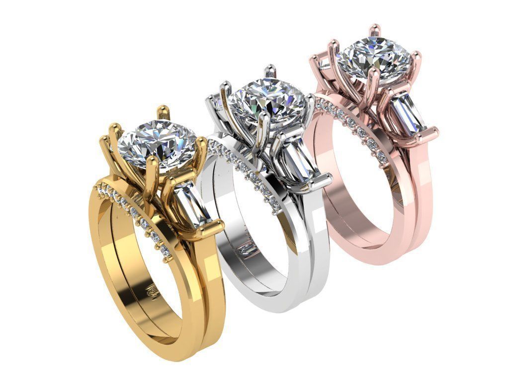 Ring466 diamond engagement ring with baguettes and baguettes 3D print model_4