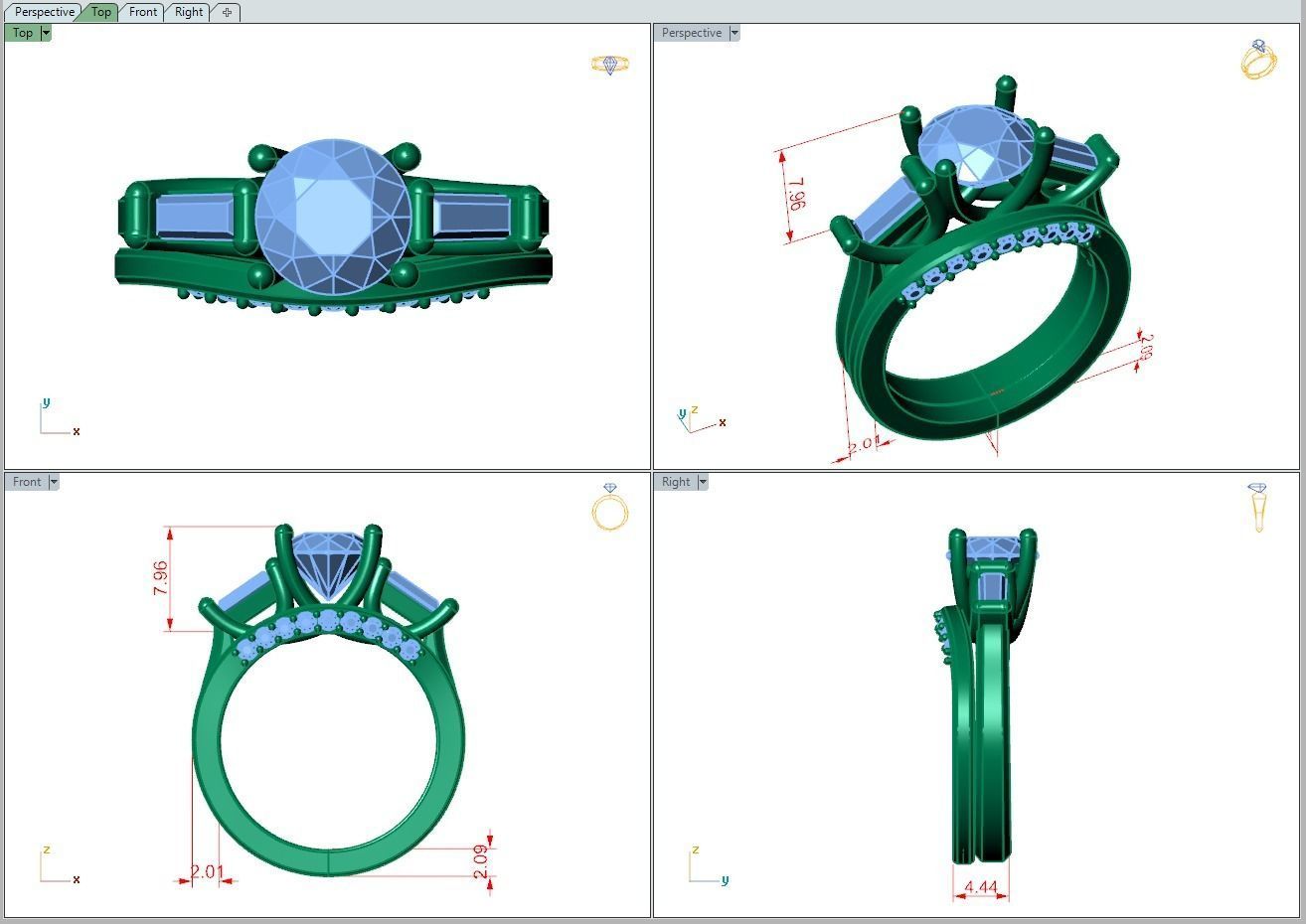 Ring466 diamond engagement ring with baguettes and baguettes 3D print model_5
